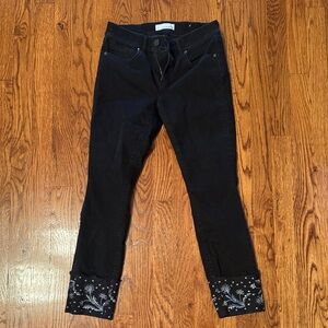 LOFT Dark Ankle Jeans with Floral Embroidery